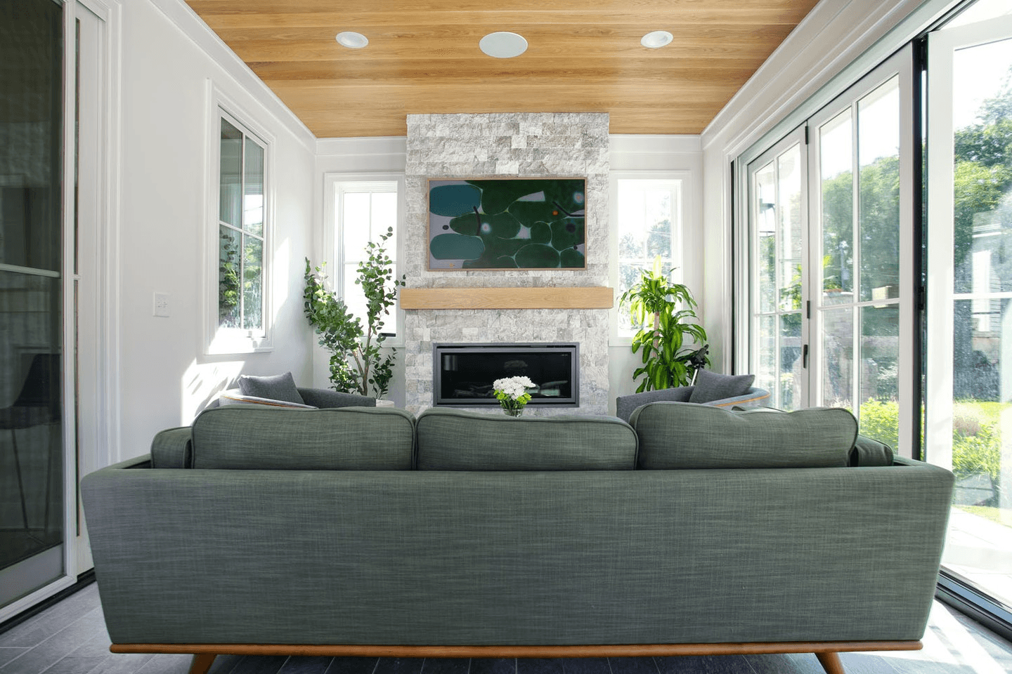 a room with a couch and a table