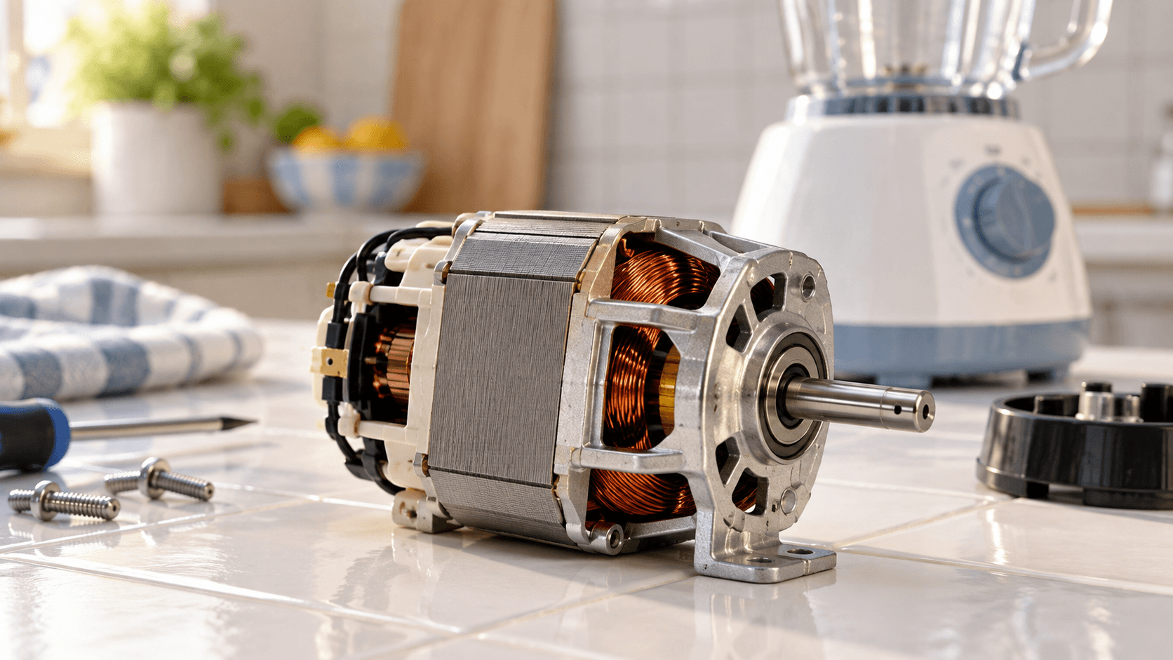 Electric motor for a household appliance beside a blender
