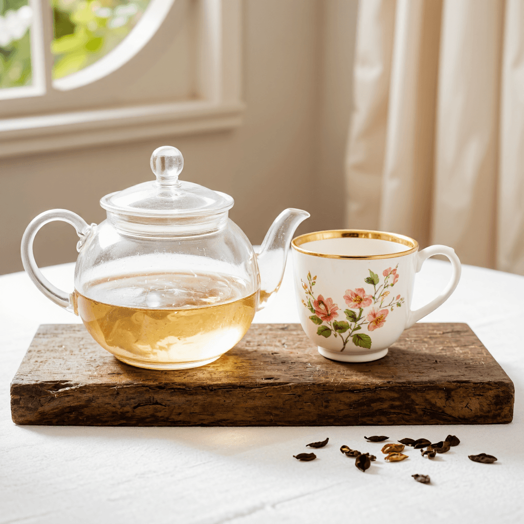 product photography of a teapot with a cup and saucer, used for serving tea