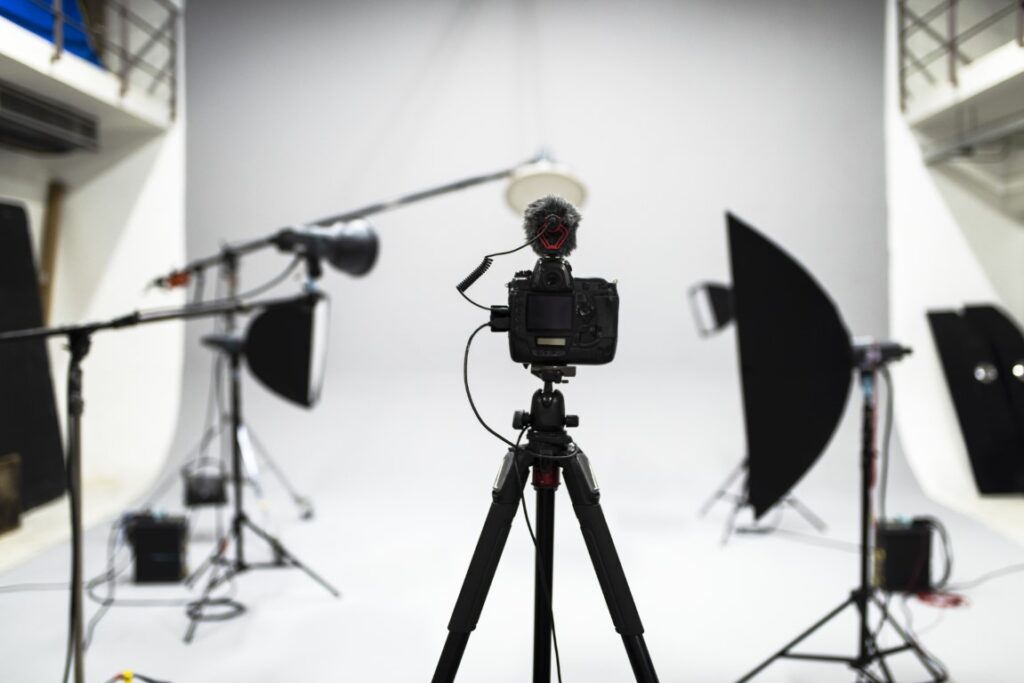 Camera set up in a photo studio.