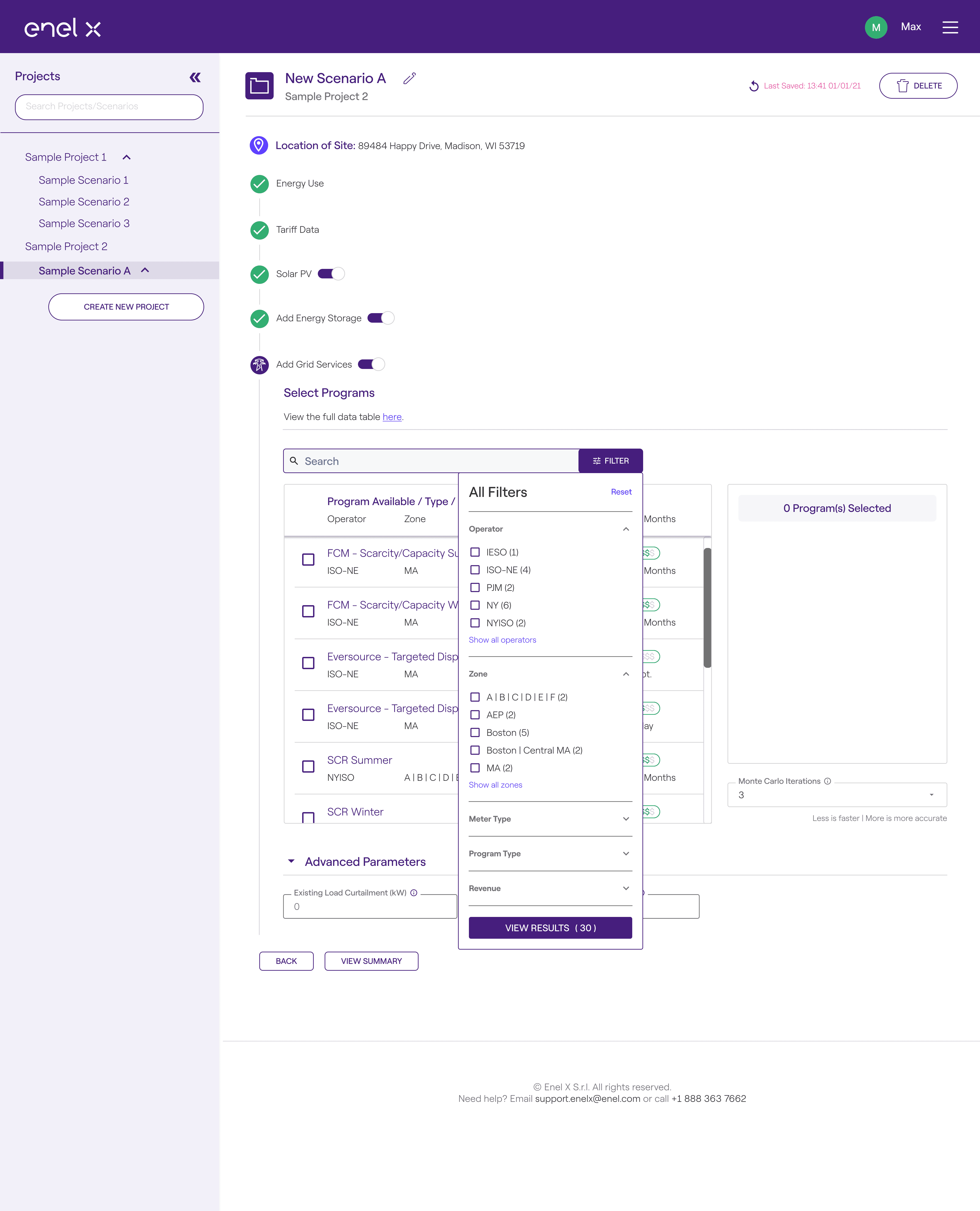 Final prototype showing another state of the program-selection workflow.