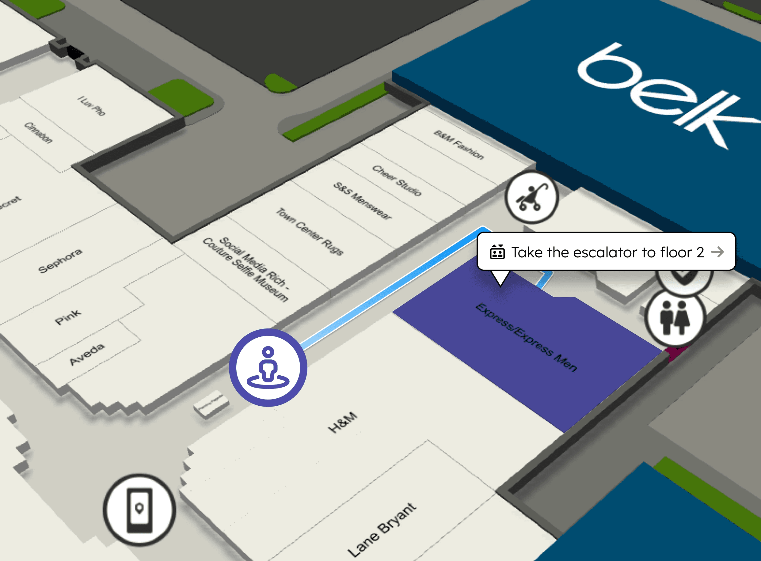 3D map showing a route