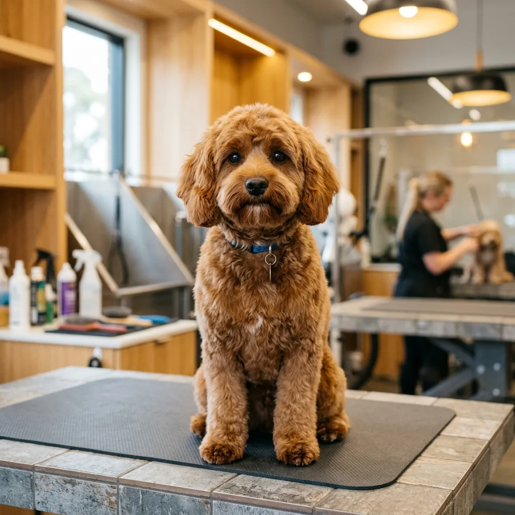 cachorro sentado na mesa de atendimento