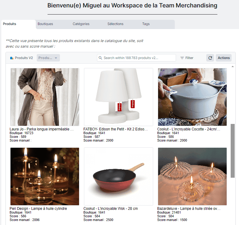 A screenshot from a that shows the gallery view that displays products sold by Ma Ville Mon Shopping Source: MVMS. At Forest Admin, we don’t have access to our customer data.