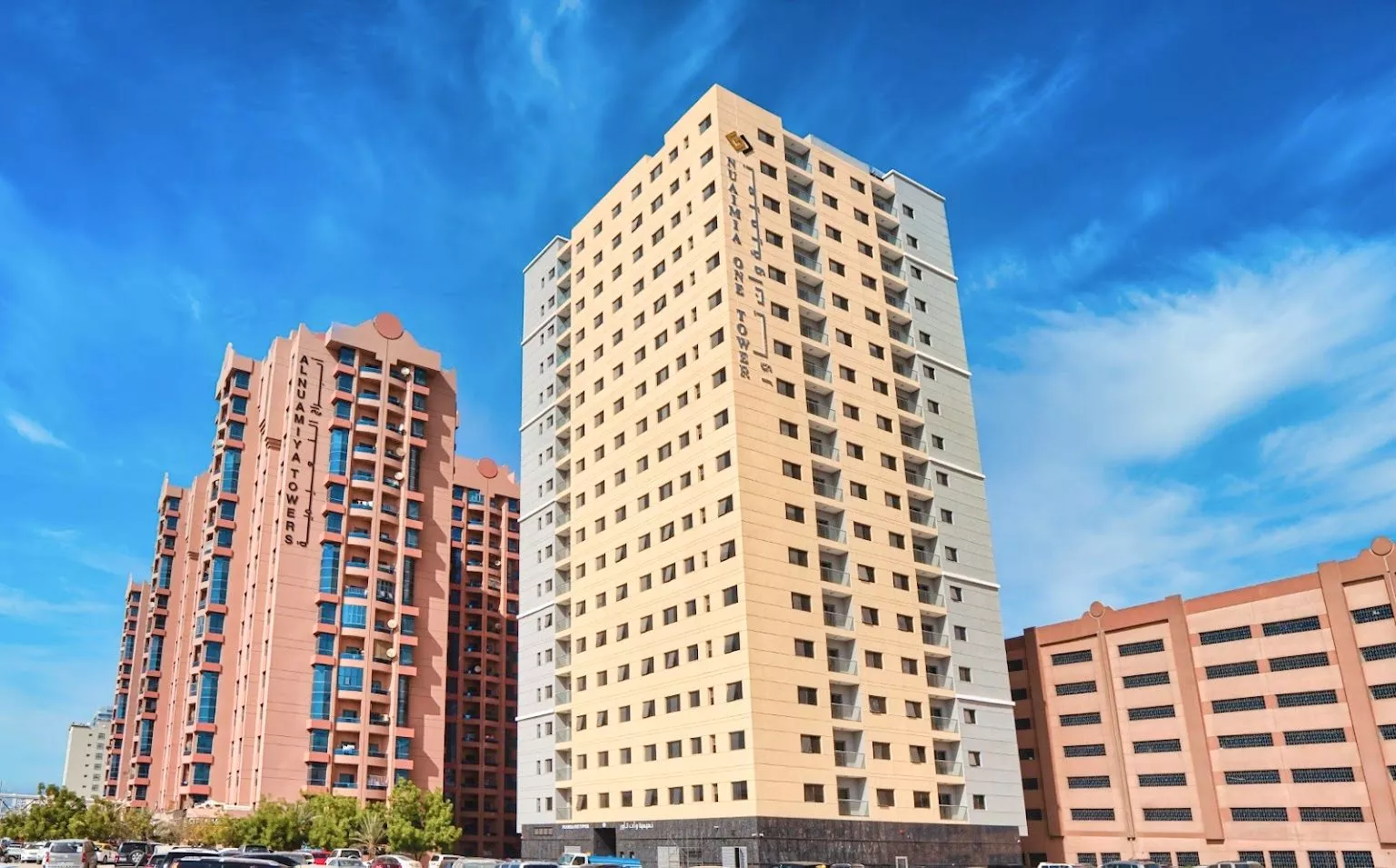 Exterior view of Al Nuaimia One Tower, a premier residential development in Ajman.