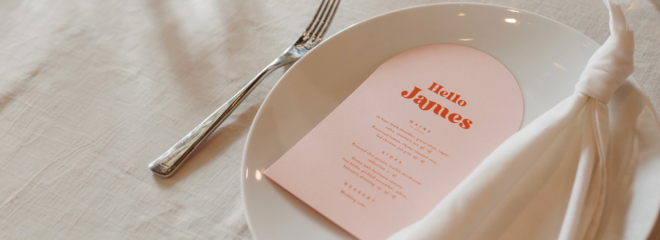 A personalised menu / table setting for a dining guest