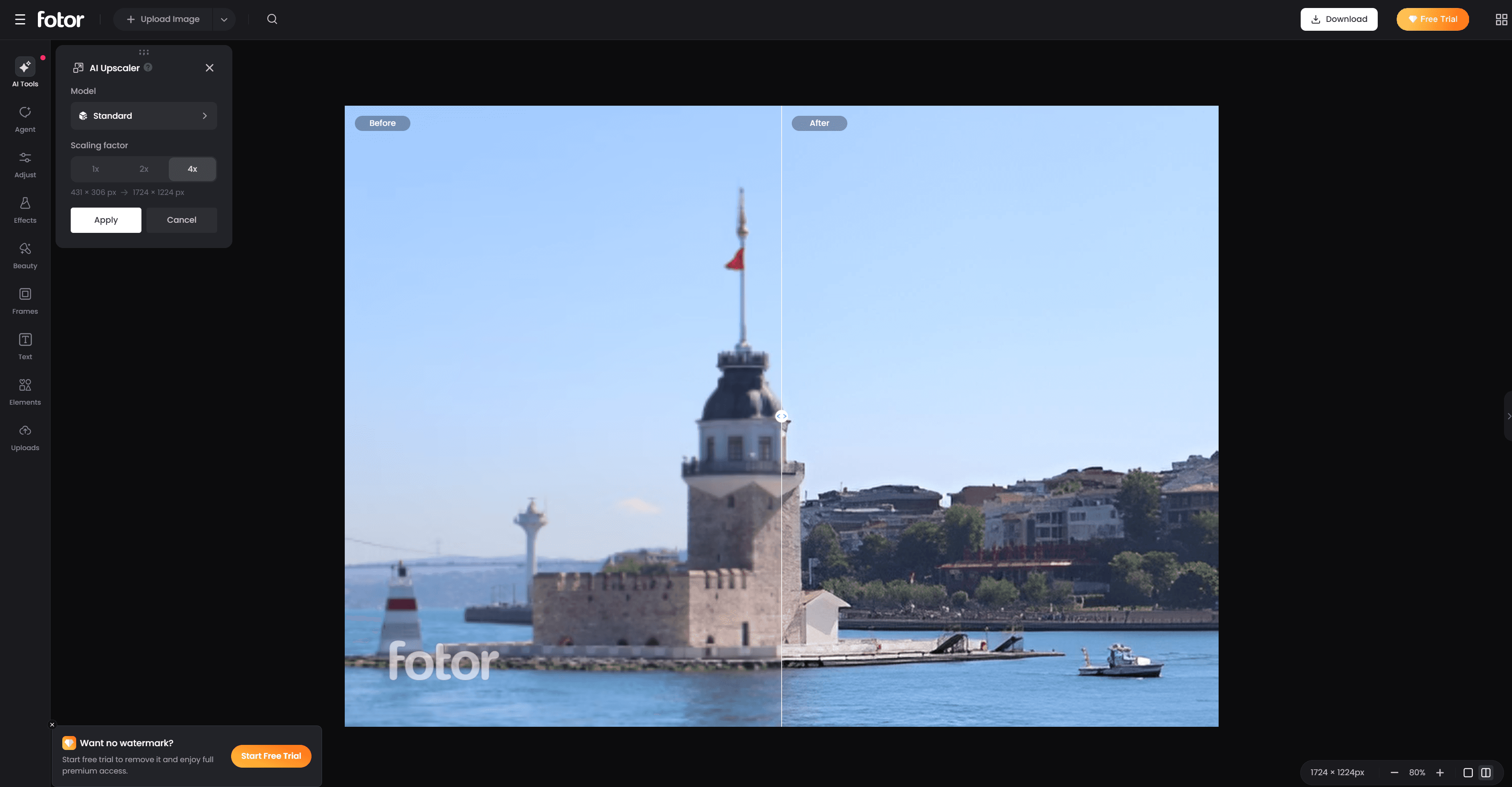 Fotor AI photo enhancement result comparison