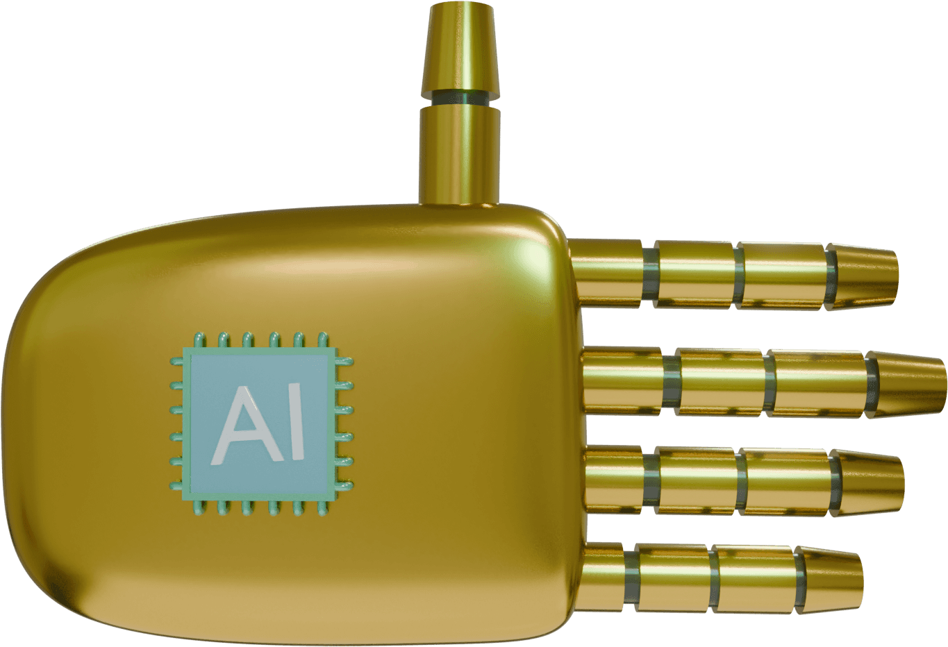 Isometric gold robotic hand at rest