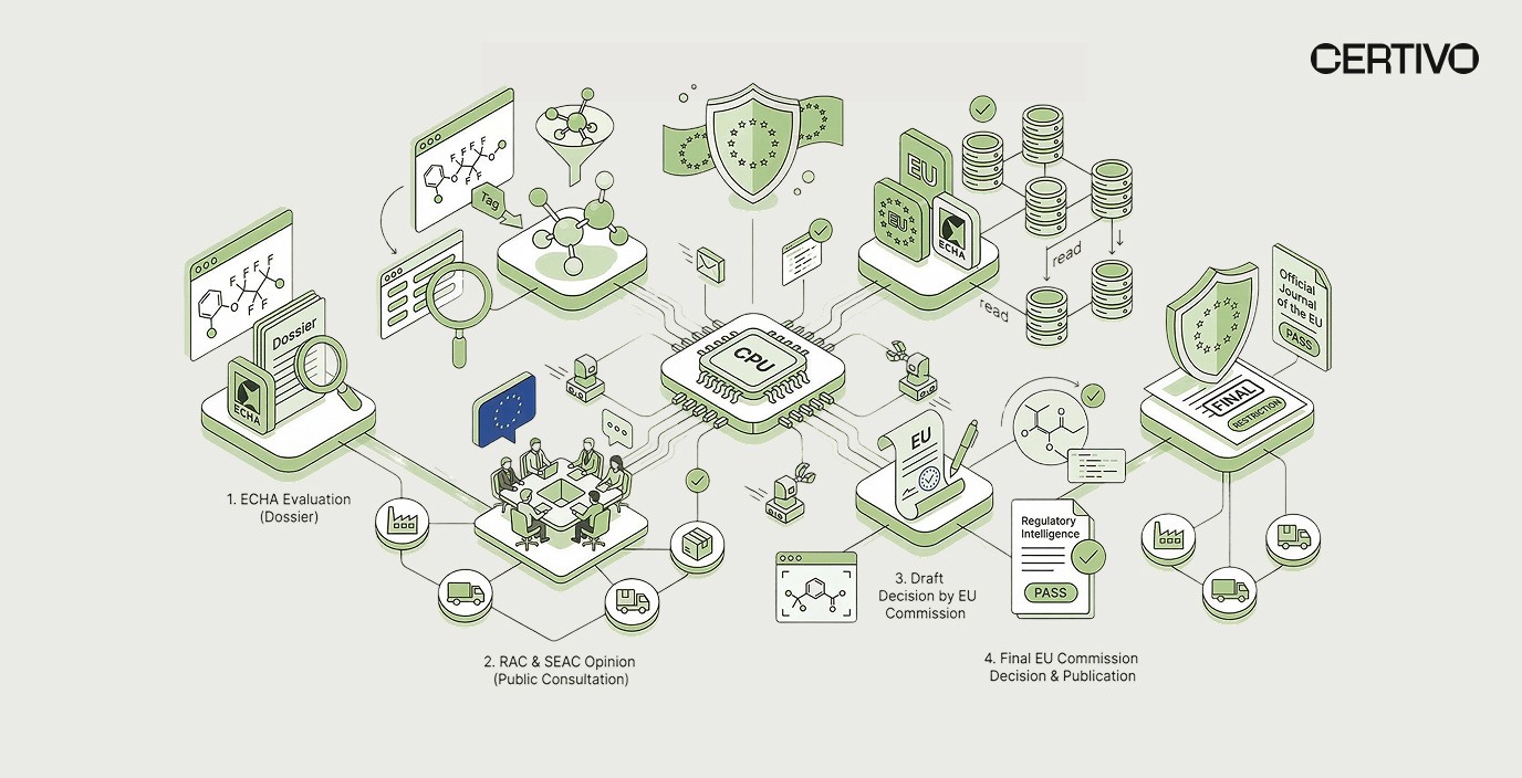EU REACH PFAS restriction regulatory process timeline from ECHA evaluation to EU Commission decision