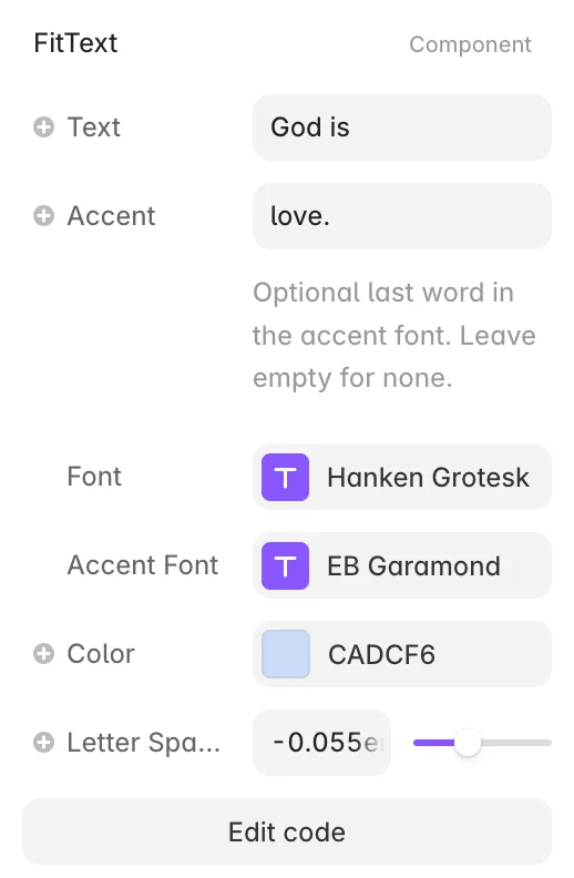 Fit Text properties: Text, Accent, Font, Accent Font, Color