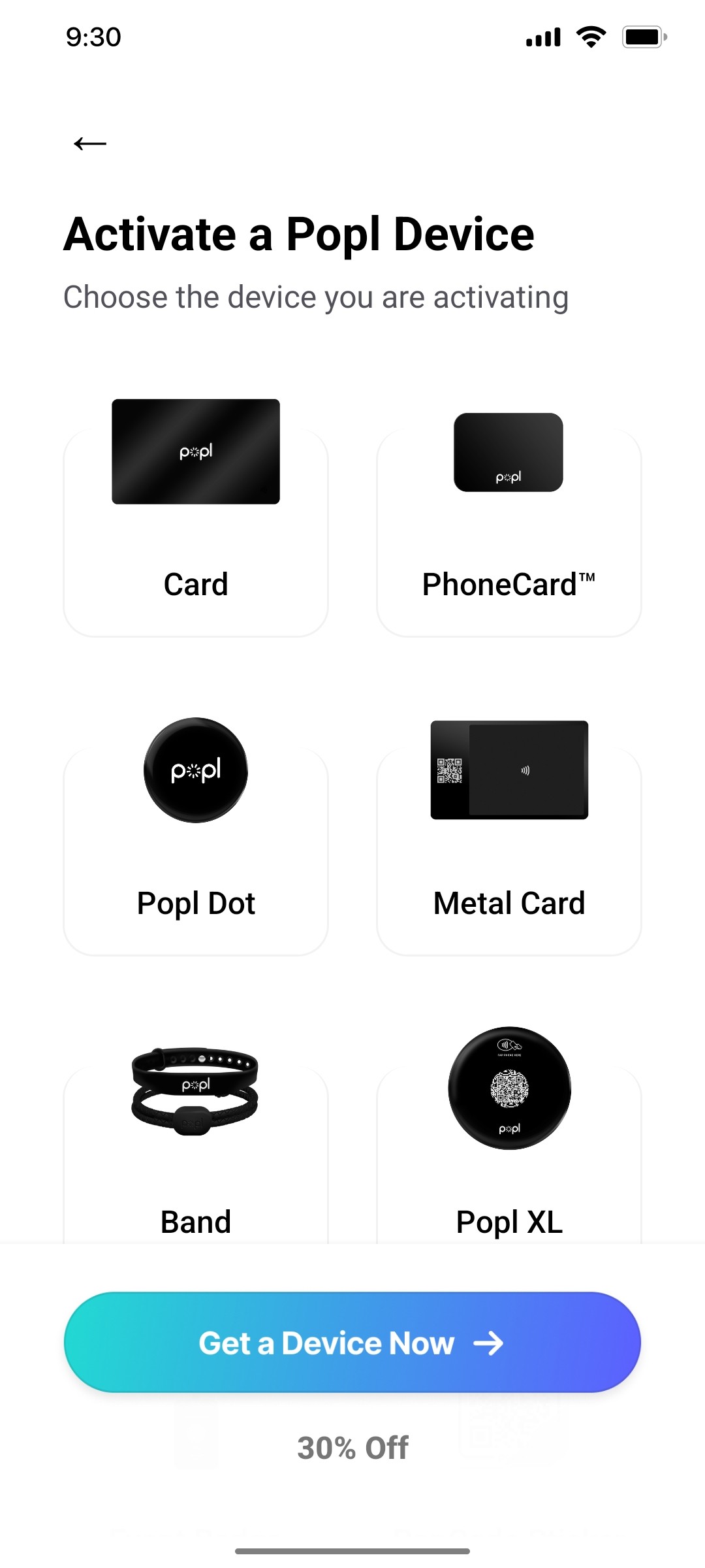 Popl Activate a pool Device Screen