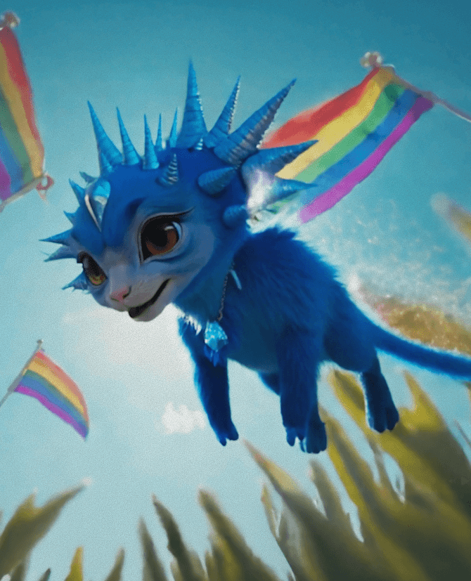 Fantasy creature with rainbow surreal digital world elevating an artist’s visual presence in video creation