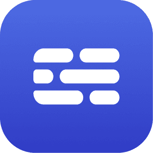 The image displays an app icon with a blue rounded square background. In the center, there are white, rounded rectangular shapes arranged to resemble horizontal lines of text. The design is simple and modern, likely representing an app related to text or communication.