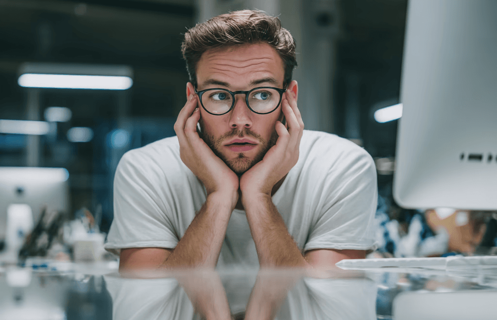 Man struggling with AI