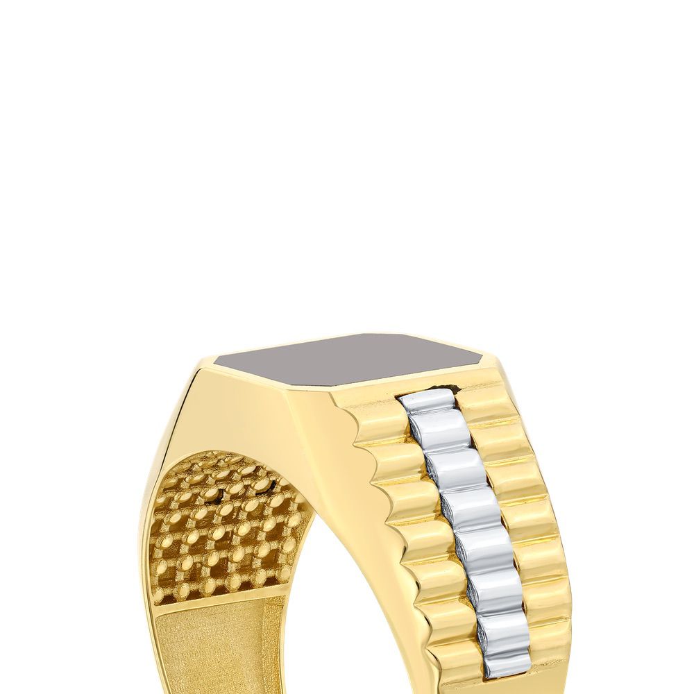 Assos Pırlanta 14 Ayar Altın Siyah Taşlı Şık Erkek Yüzük