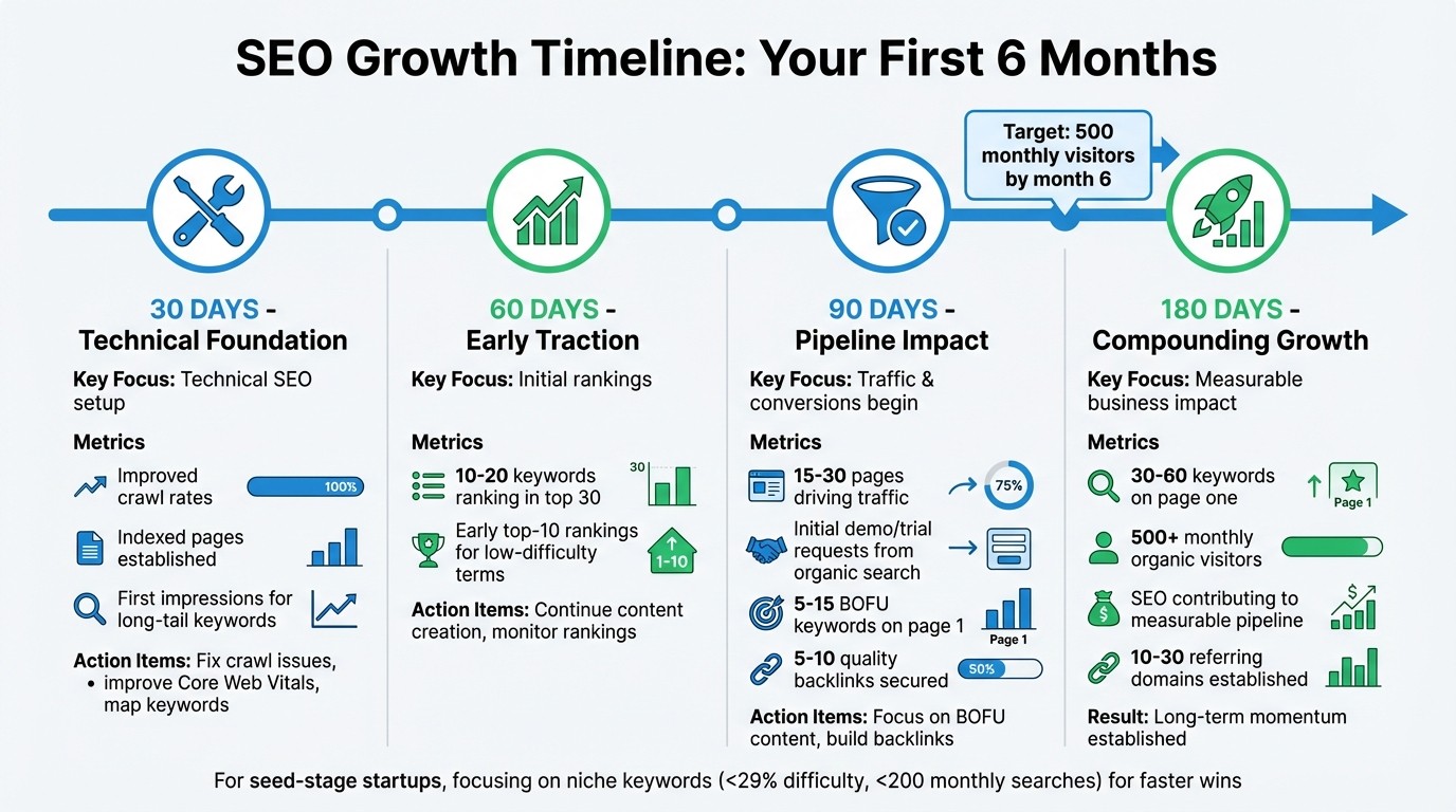 SEO Growth Timeline: 6-Month Benchmarks for Seed-Stage Startups