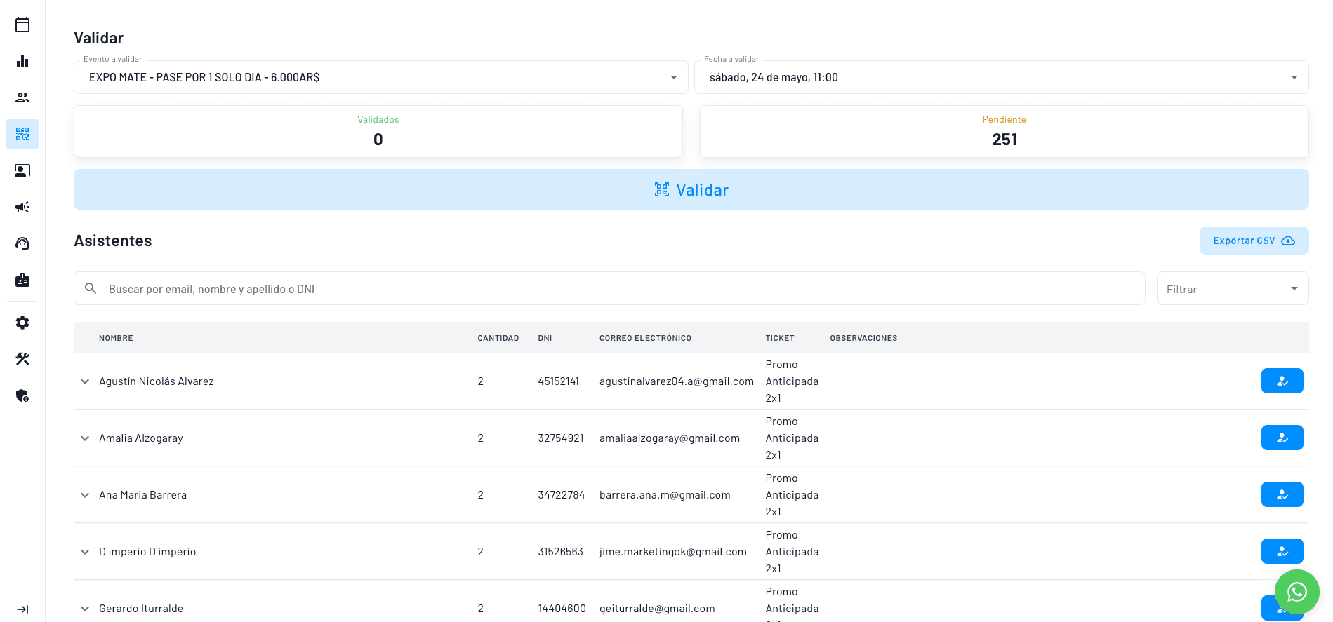 sistema de validación QR o por lista