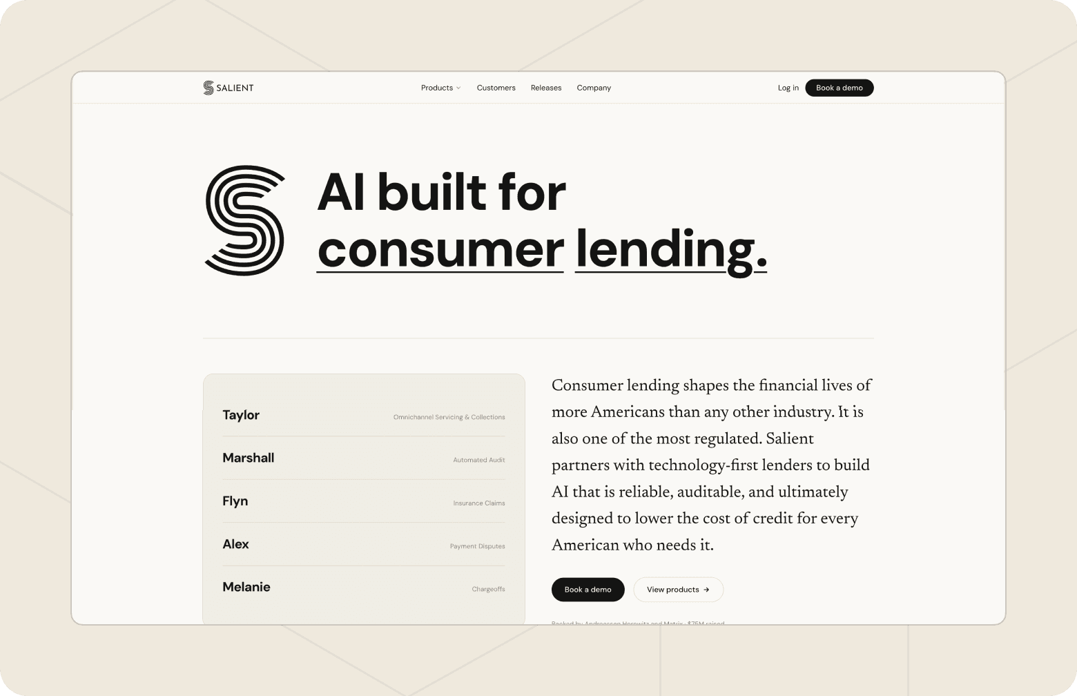 Screenshot of the Salient homepage.