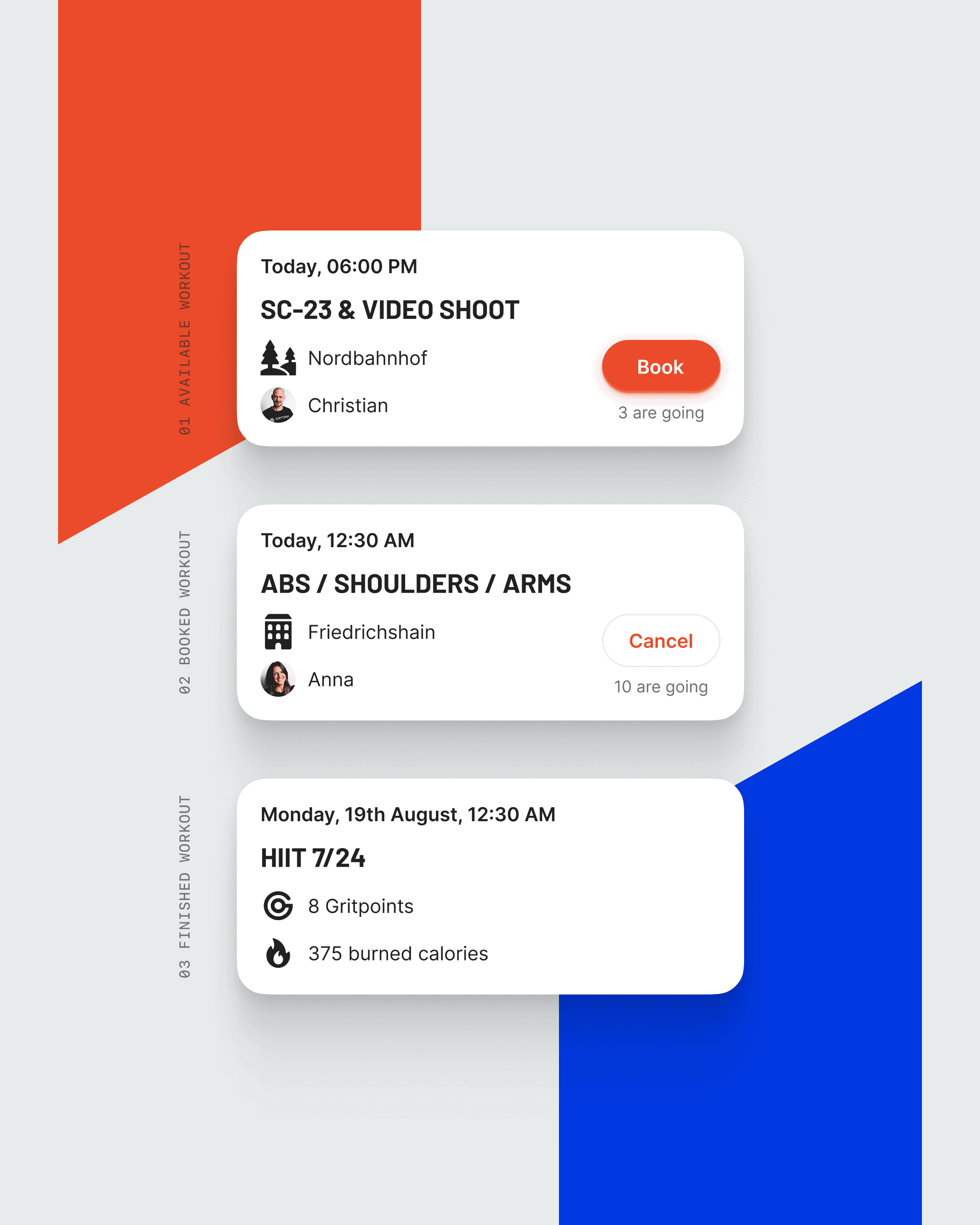 A clean and functional pop-up interface for a booking system, indicating a fully booked session with a waitlist option. The crisp white card stands out against a bold geometric background of red and blue, emphasizing clarity and modern aesthetics. Ideal for UI designers looking for inspiration in intuitive, user-friendly reservation systems.