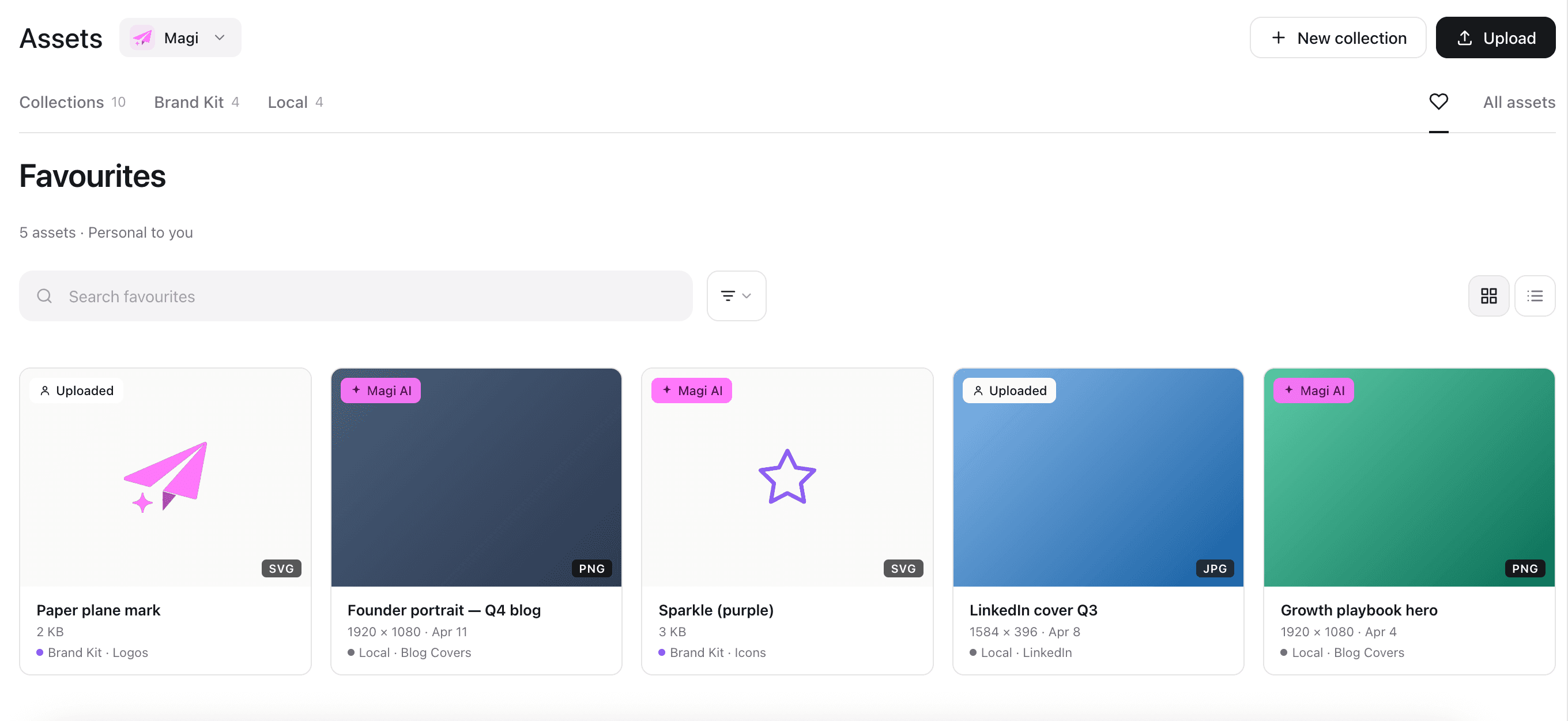 save favorite brand assets 