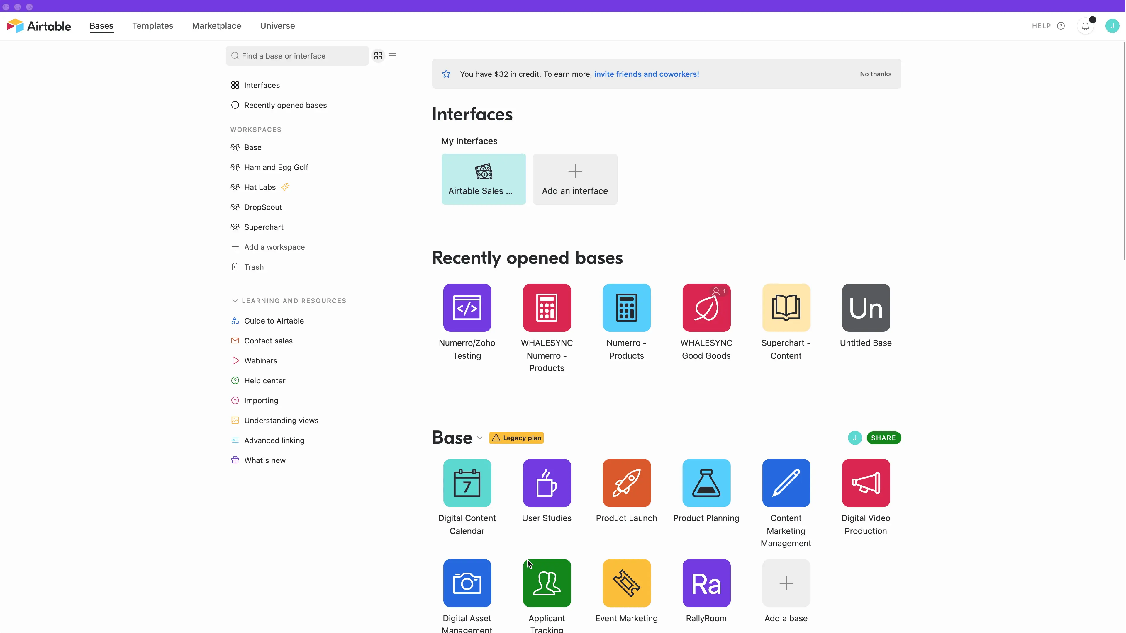 este es un ejemplo de como se ve el dashboard general de airtable