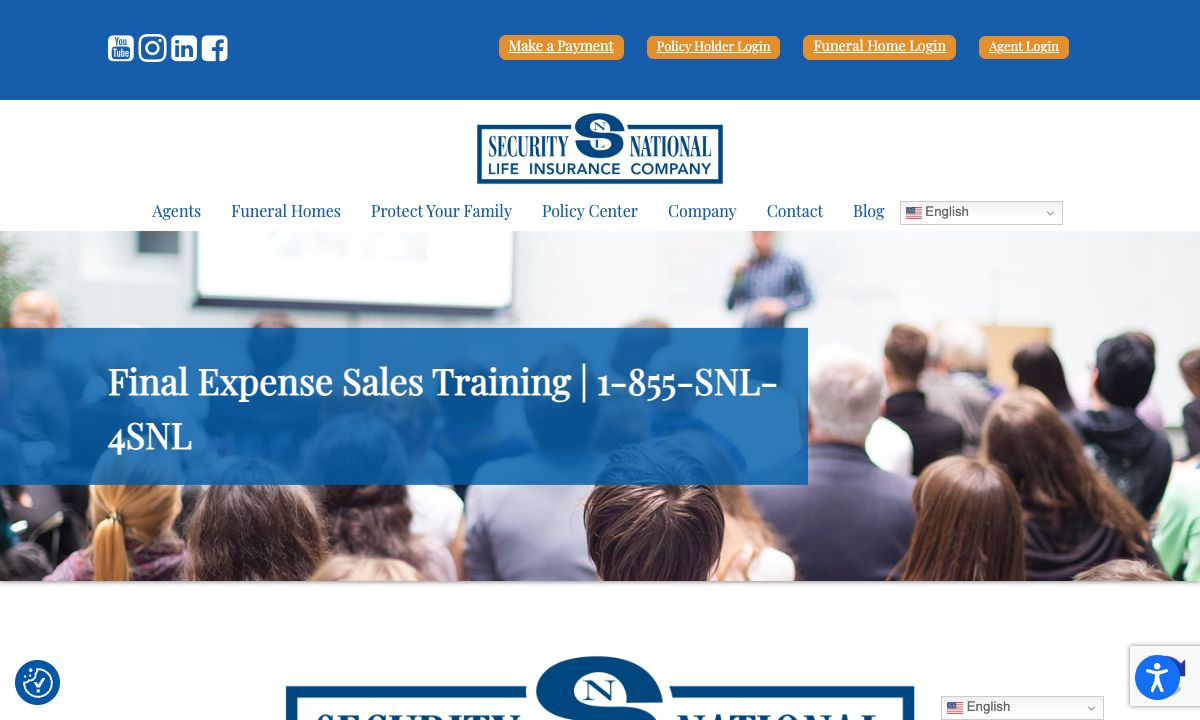 Security National Life official website showing its training offering.