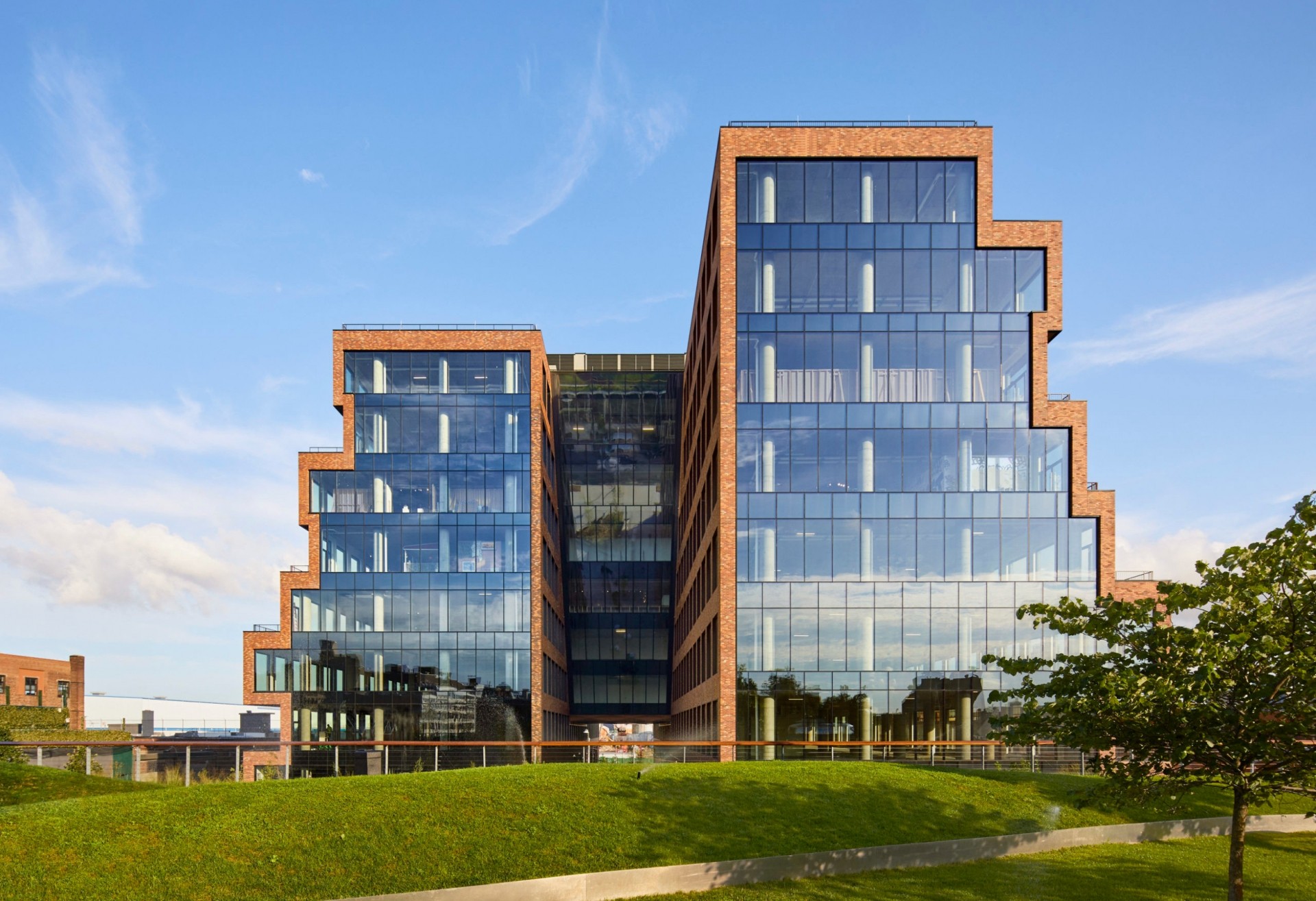 office building with curtain walls and cladding