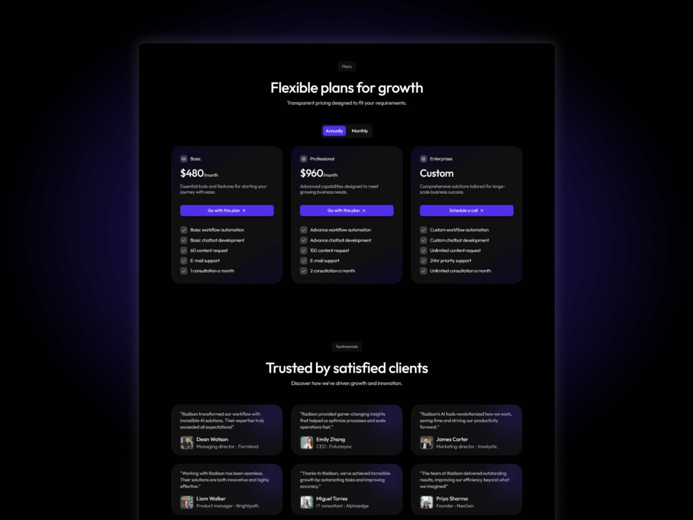 Radison pricing section