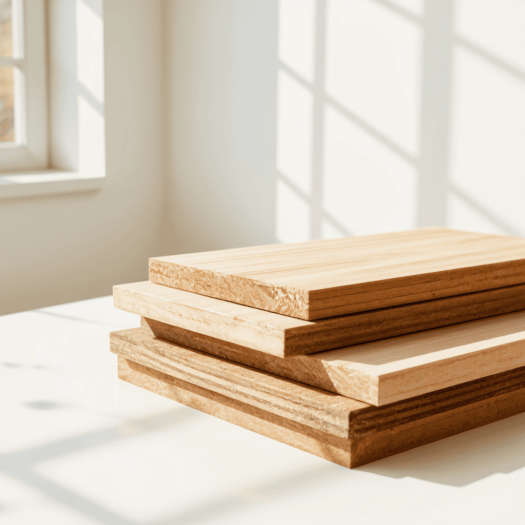 product photography of a set of wooden planks used for construction or woodworking