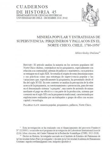Minería popular y estrategias de supervivencia: Pirquineros y pallacos en el Norte Chico, Chile, 1780-1950