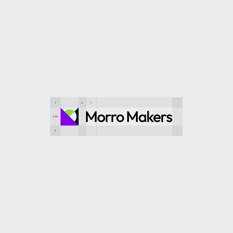 Construction grids for the Morro Makers logo, showing the geometric precision of the design.