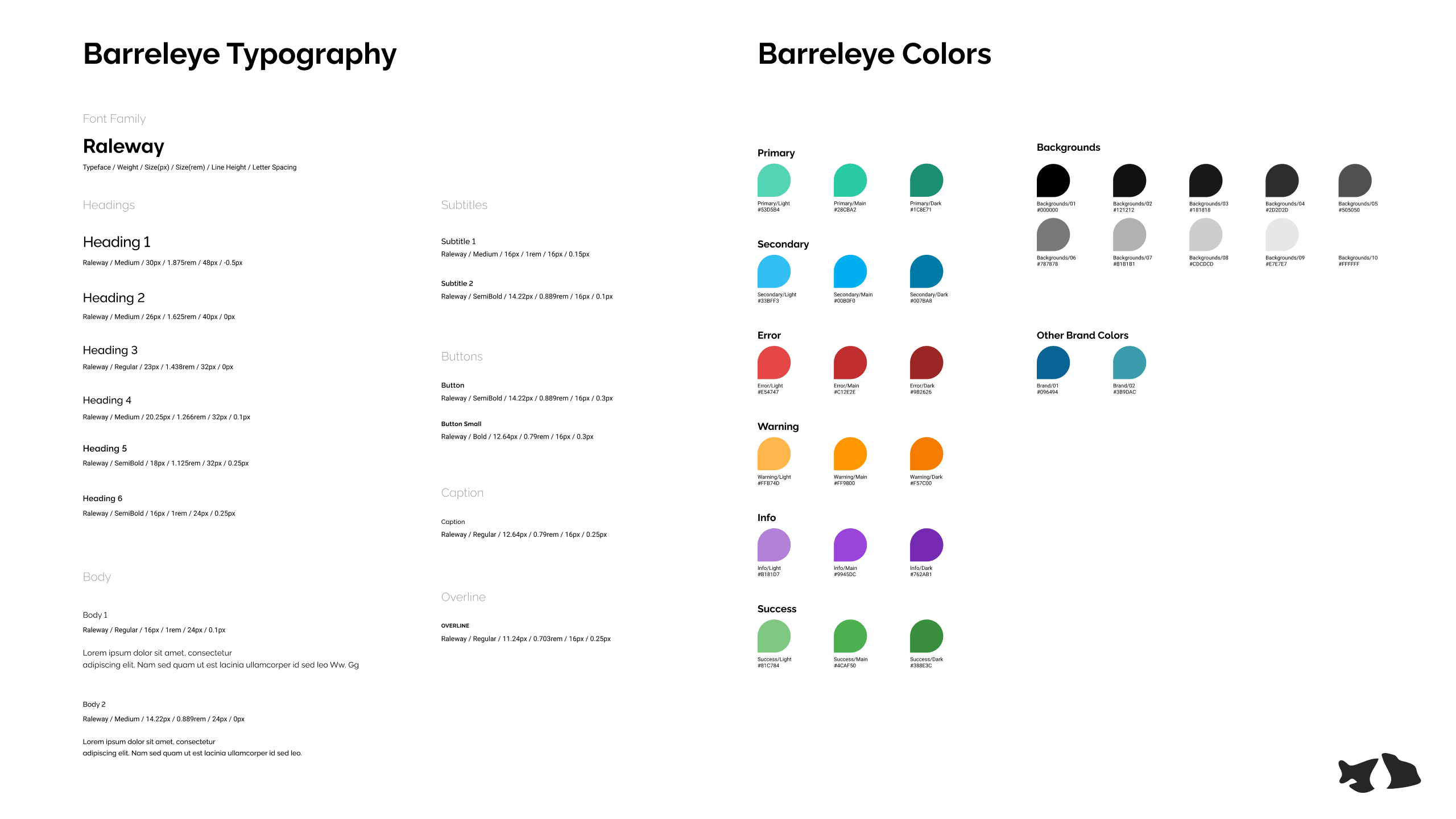 Barreleye typography and color guidelines.