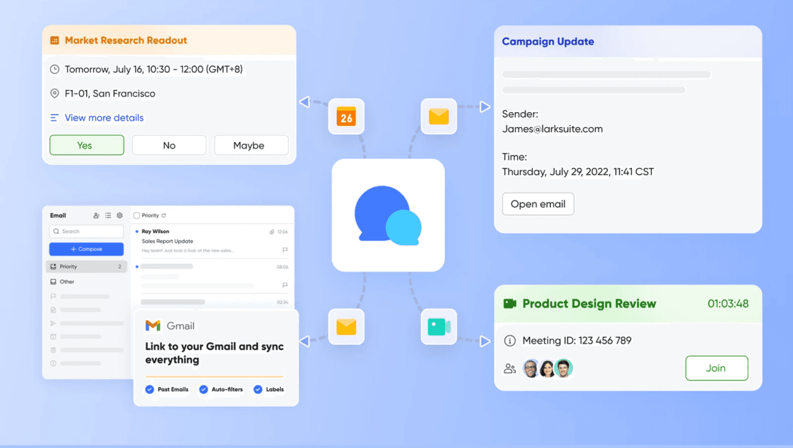 Teams, tools, and context are all in one chat feed.