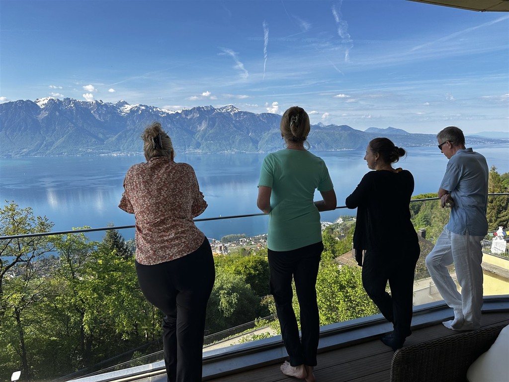 Participants on the terrace above Lake Geneva