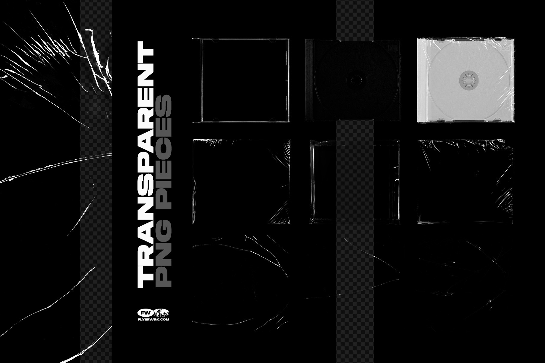 Classic CD jewel case mockup transparent case pieces and plastic overlay elements