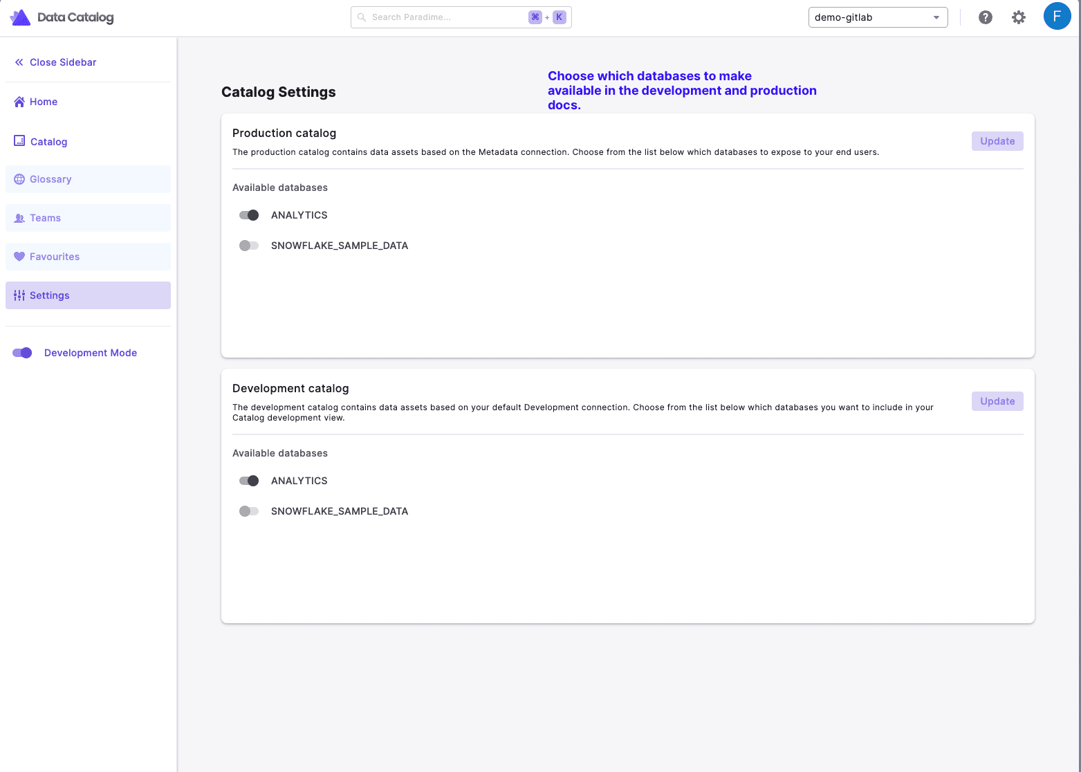 Paradime docs - Data docs settings