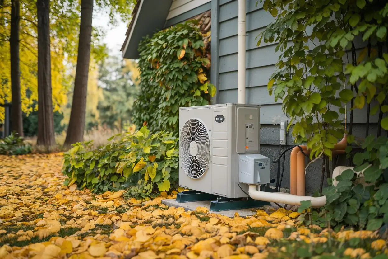 Installation d'une pompe à chaleur sur un chauffage devant la maison d'un particulier