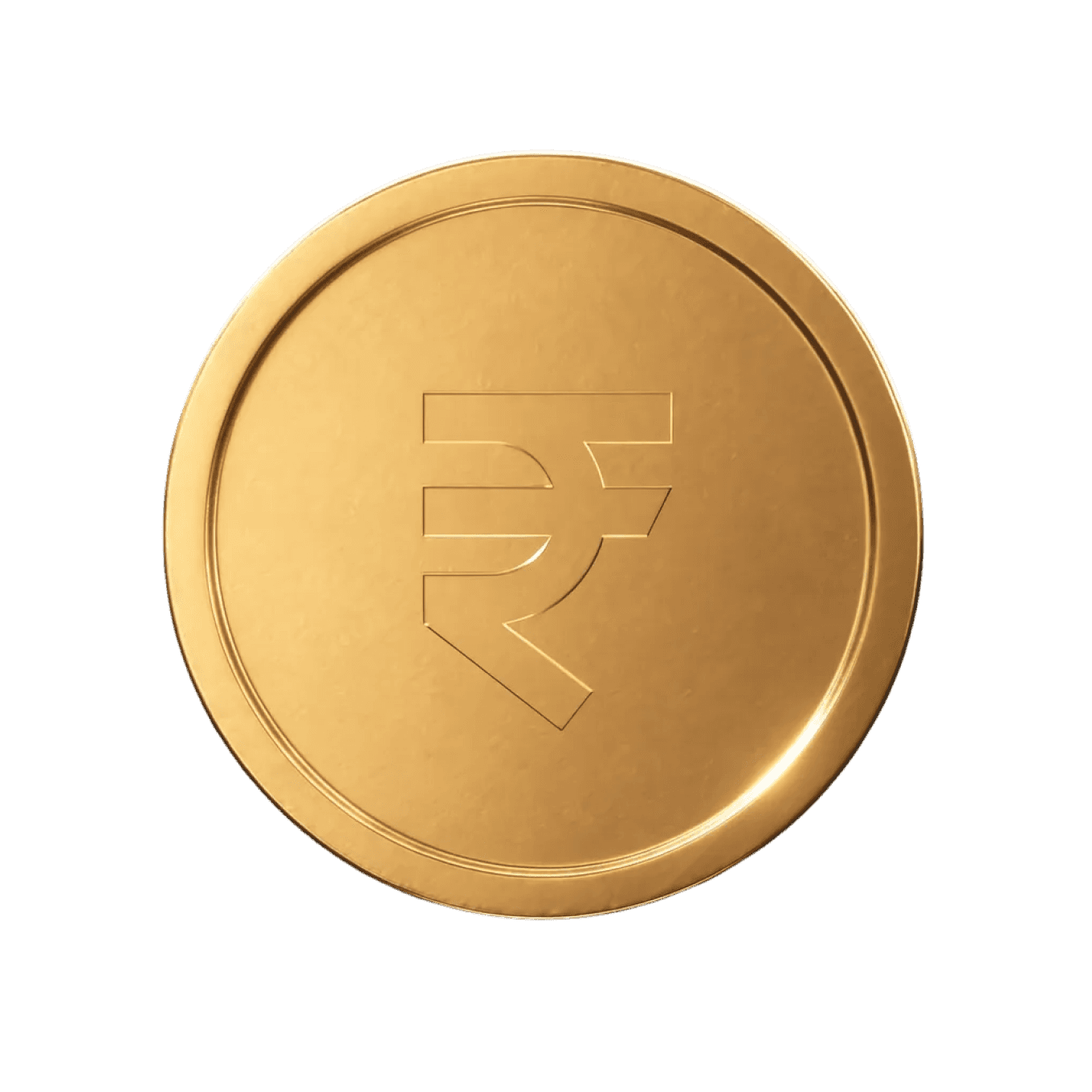 A polished gold coin with an embossed rupee symbol, visually representing wealth and investment value.