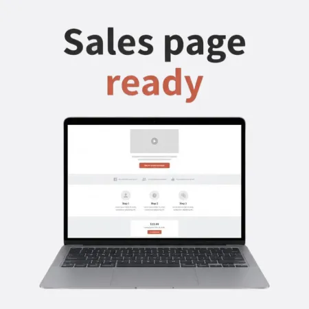 Laptop graphic showing “Sales page ready” for sales page replicator AI prompt for menopause coaches