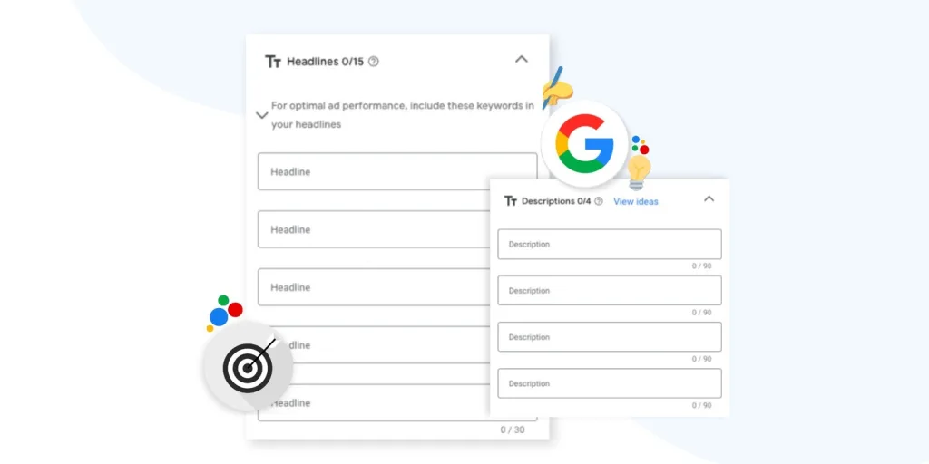 Headlines and descriptions on Google Ads.