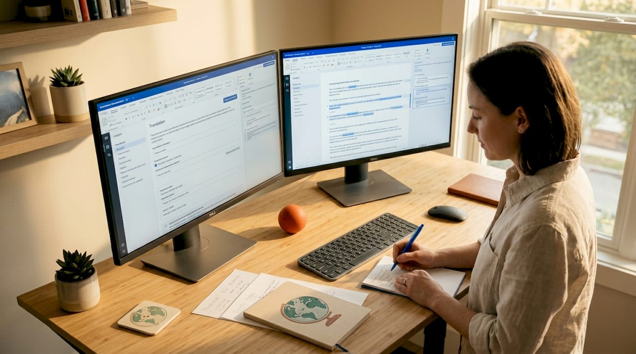 Specialist compares UI translations at workspace