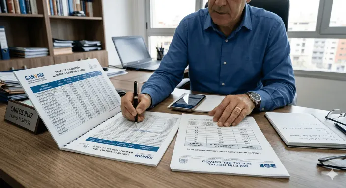 Tablas GANVAM de depreciación de vehículos por años de antigüedad utilizadas por los peritos de seguros.