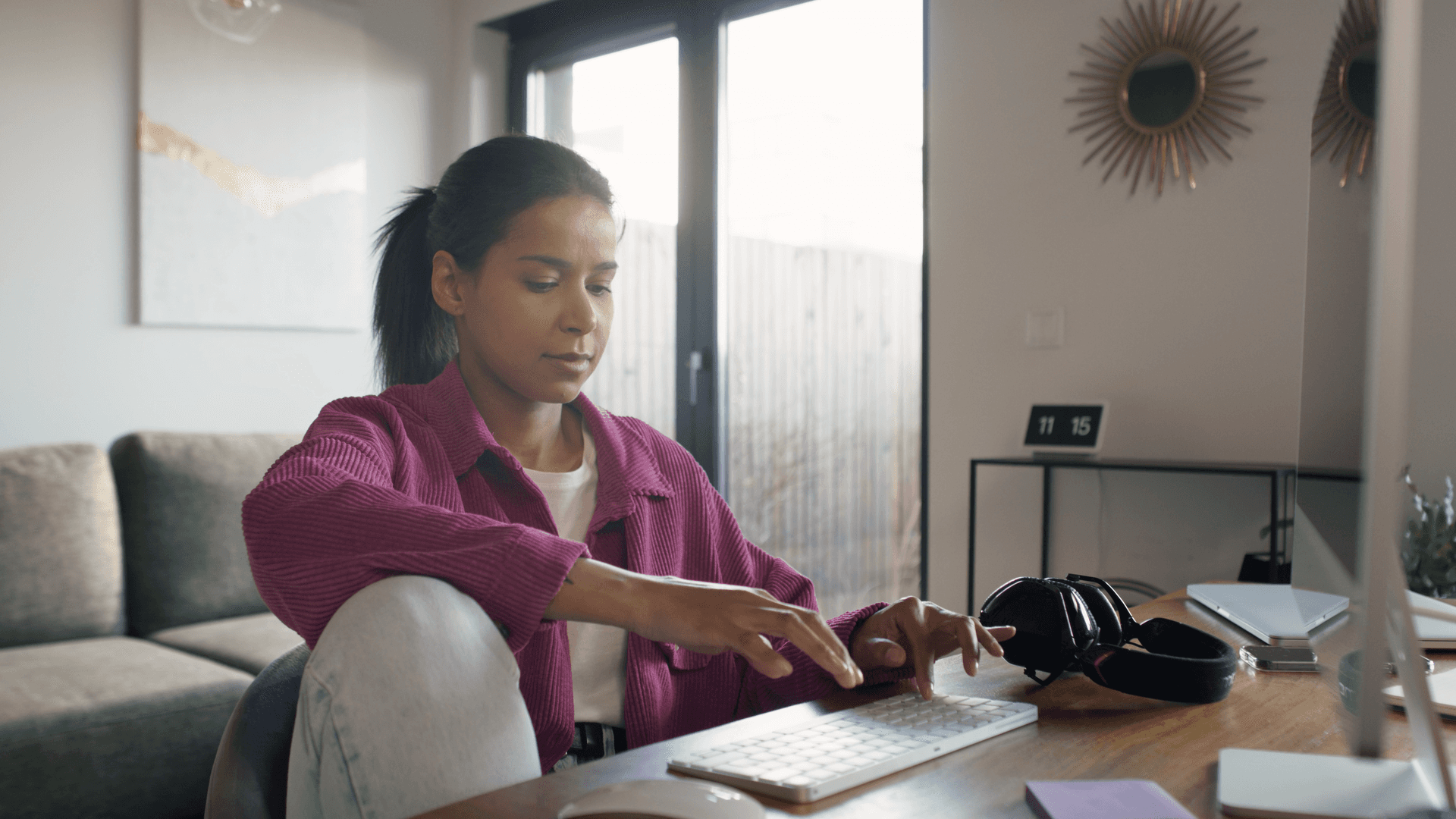 Woman using a computer.