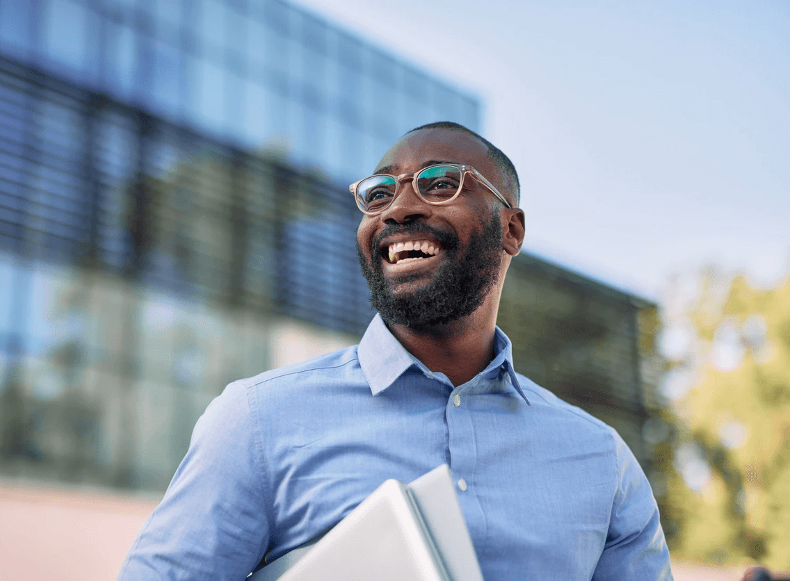 Happy healthcare supplier salesman