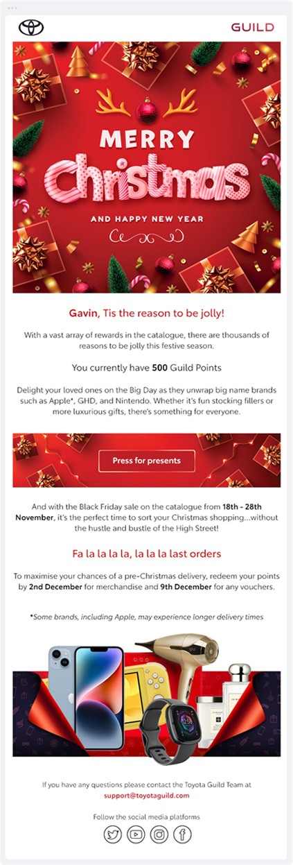 Toyota Christmas Email Design