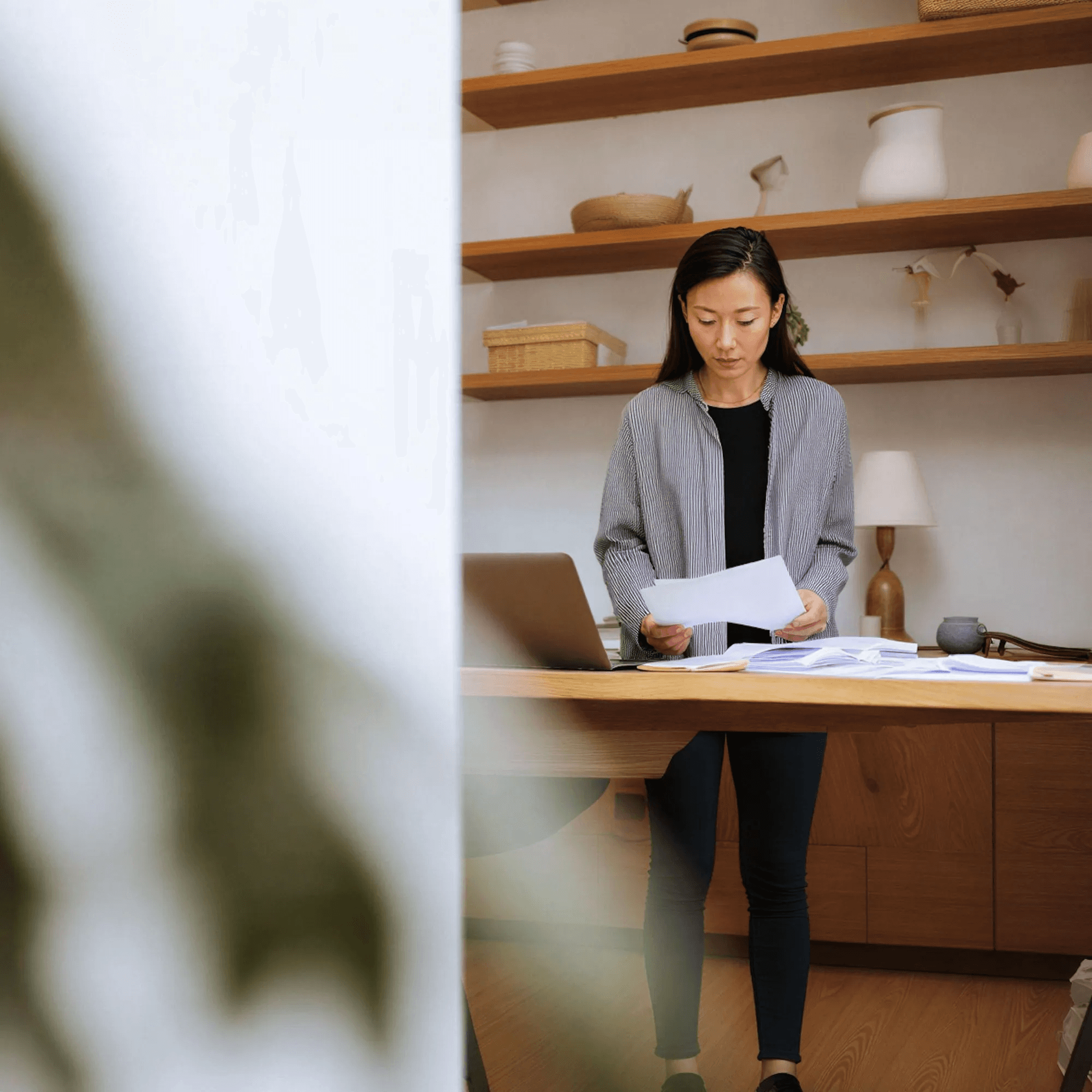 A woman at work desk