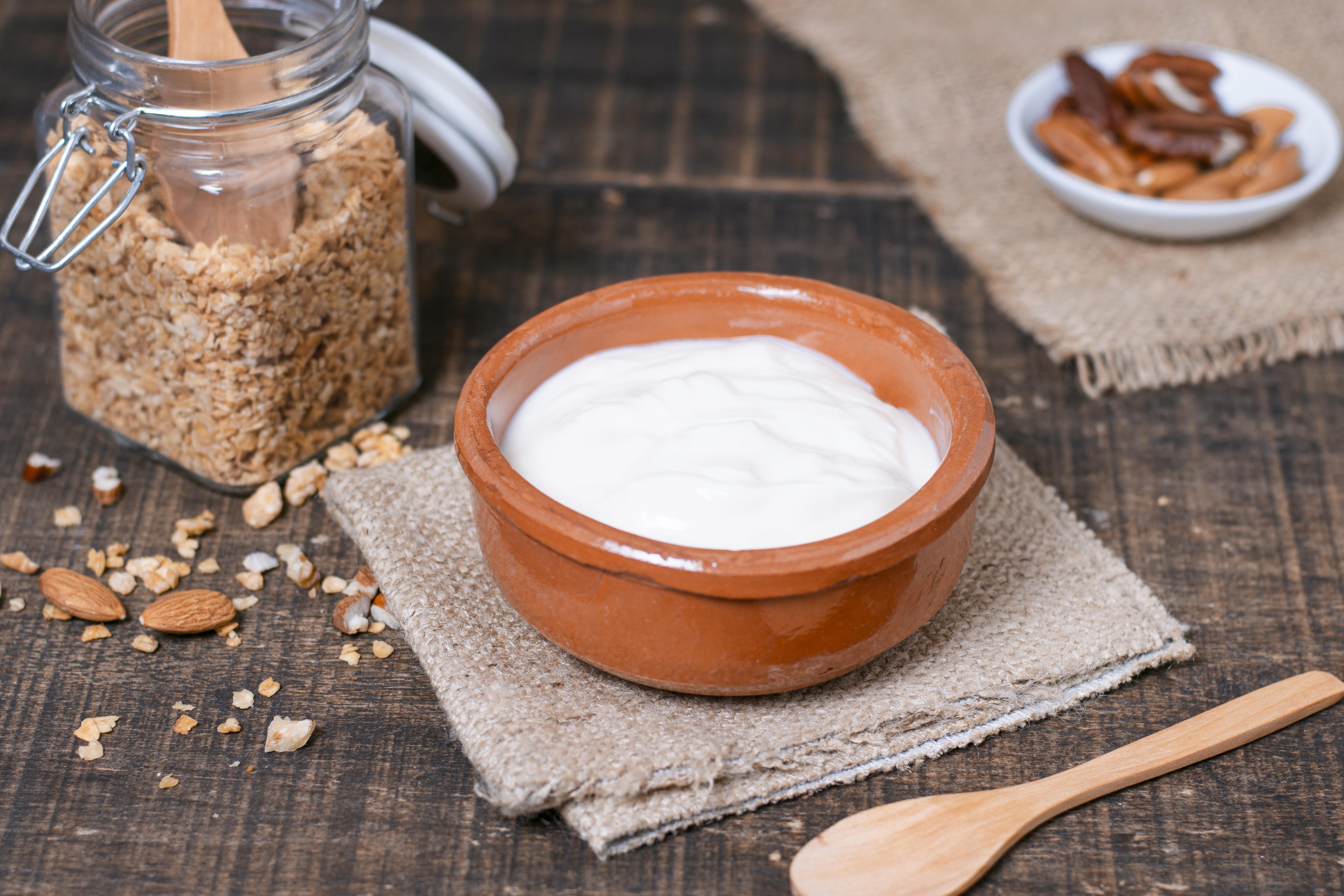 close up of yogurt on breakfast table