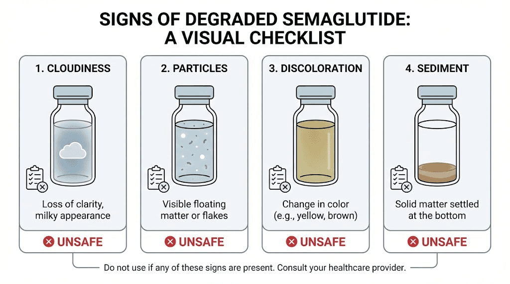 Visual signs that compounded semaglutide has degraded