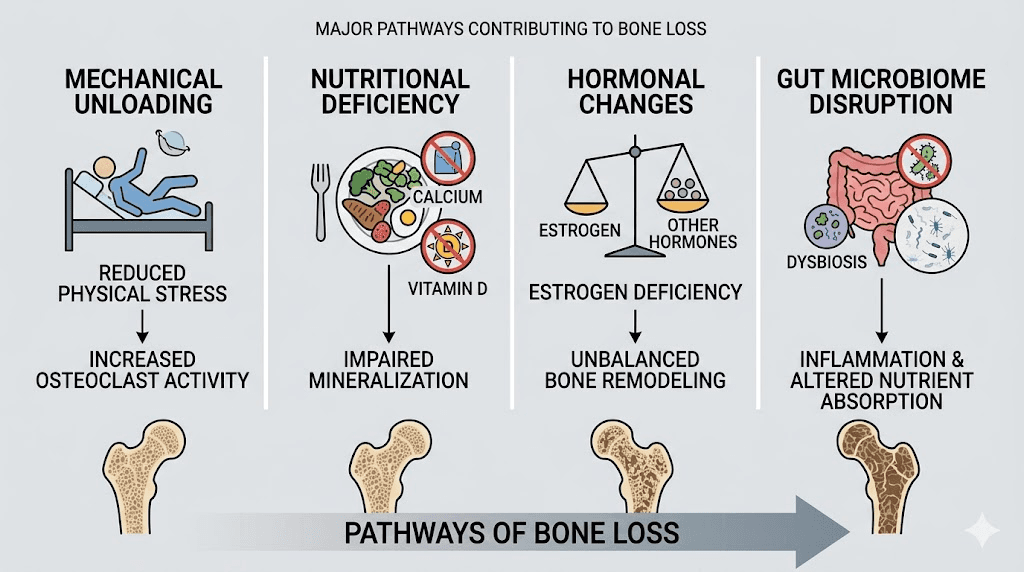 Four mechanisms of tirzepatide-related bone loss pathways