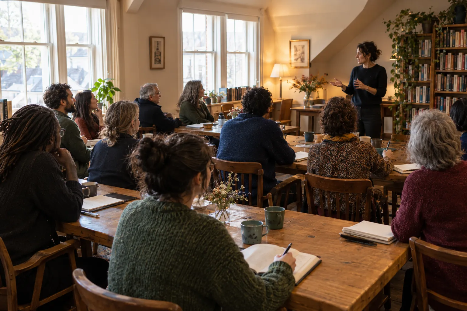 A writing workshop in the upstairs room